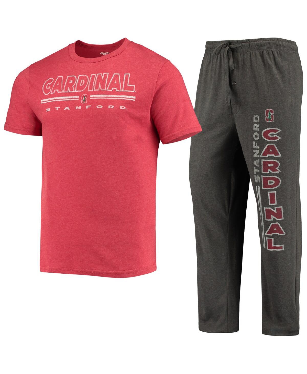 Concepts Sport Men's  Heathered Charcoal, Cardinal Stanford Cardinal Meter T-shirt And Pants Sleep Se In Heathered Charcoal,cardinal
