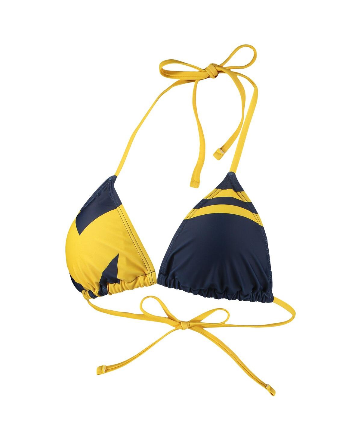 Shop Foco Women's  Navy Michigan Wolverines Wordmark Bikini Top