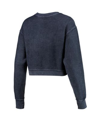 Women's Navy Michigan Wolverines Classic Corded Timber Crop Pullover Sweatshirt