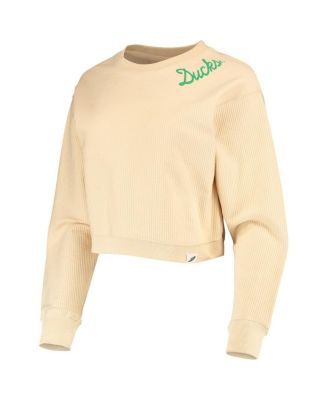Women's Cream Oregon Ducks Corded Timber Cropped Pullover Sweatshirt