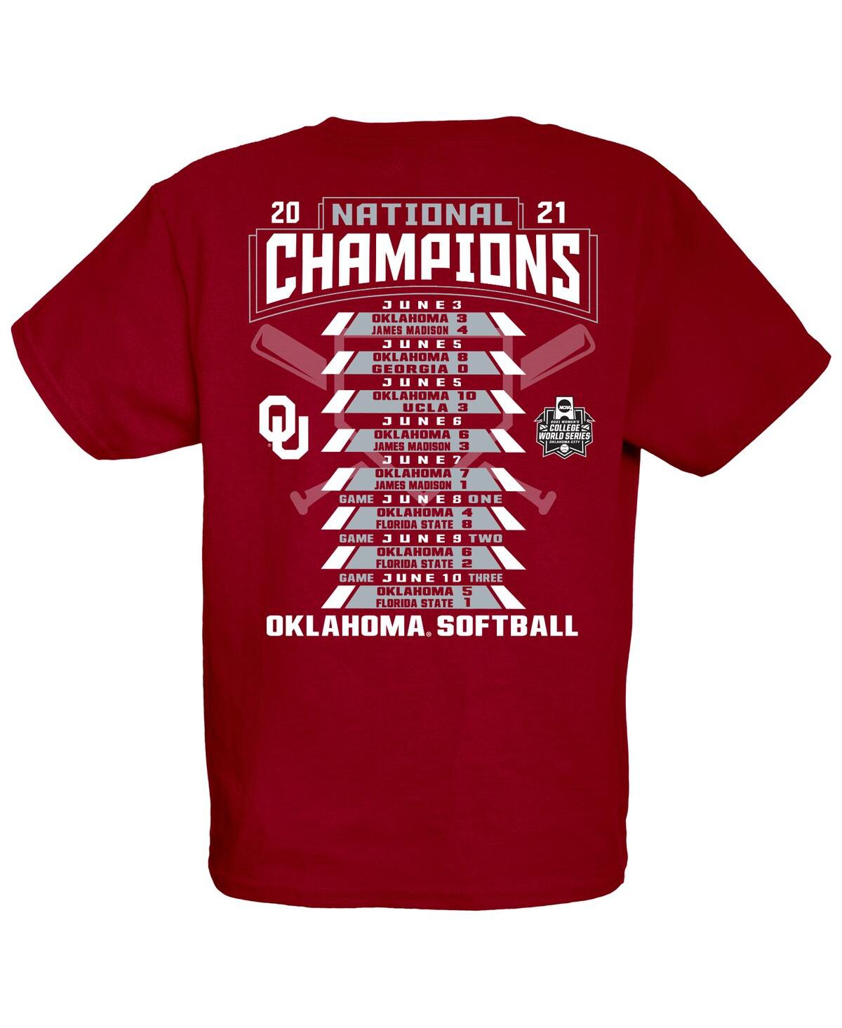 Boys Youth Blue 84Oklahoma Sooners 2021 Ncaa Softball Women's College World Series Champions Schedule T-shirt - Crimson