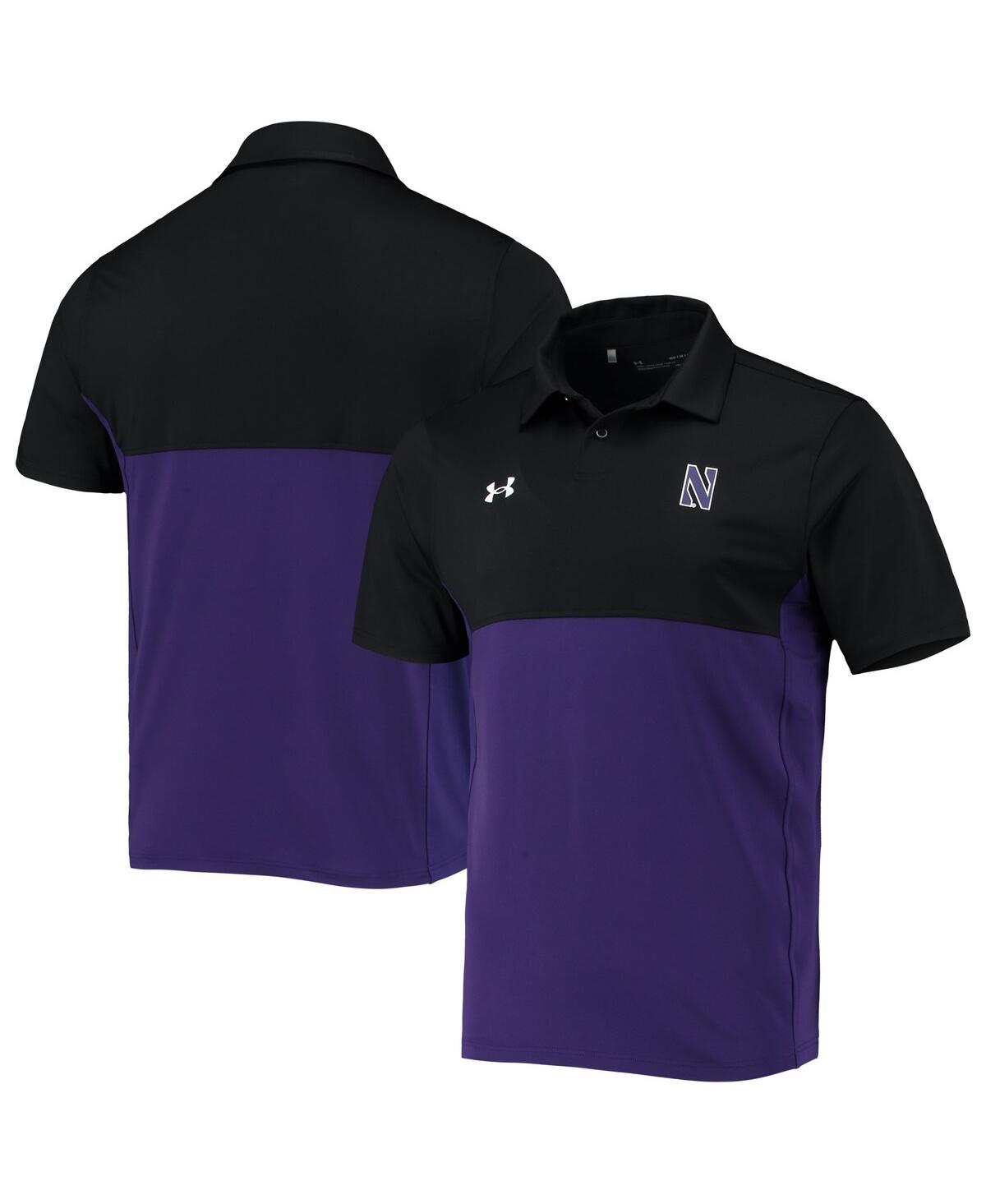 Shop Under Armour Men's  Black, Purple Northwestern Wildcats 2022 Blocked Coaches Performance Polo Shirt In Black,purple