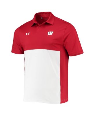 Men's Red, White Wisconsin Badgers 2022 Blocked Coaches Performance Polo Shirt