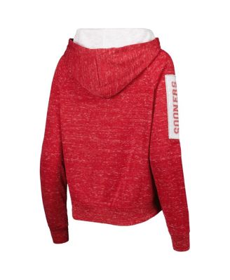 Women's Crimson Oklahoma Sooners The Devil Speckle Lace-Placket Raglan Pullover Hoodie