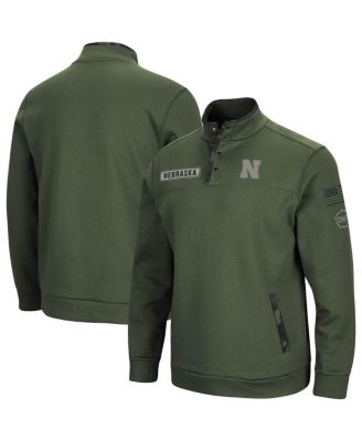 Men's Olive Nebraska Huskers OHT Military-Inspired Appreciation Digit Quarter-Snap Jacket