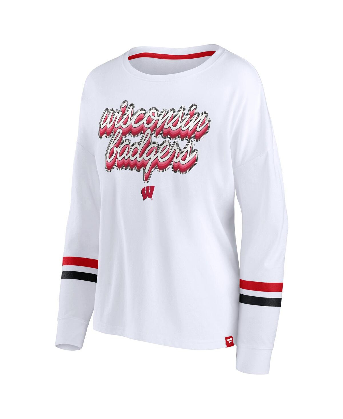Fanatics Women's  White Wisconsin Badgers Retro Power Striped Long Sleeve T-shirt In White