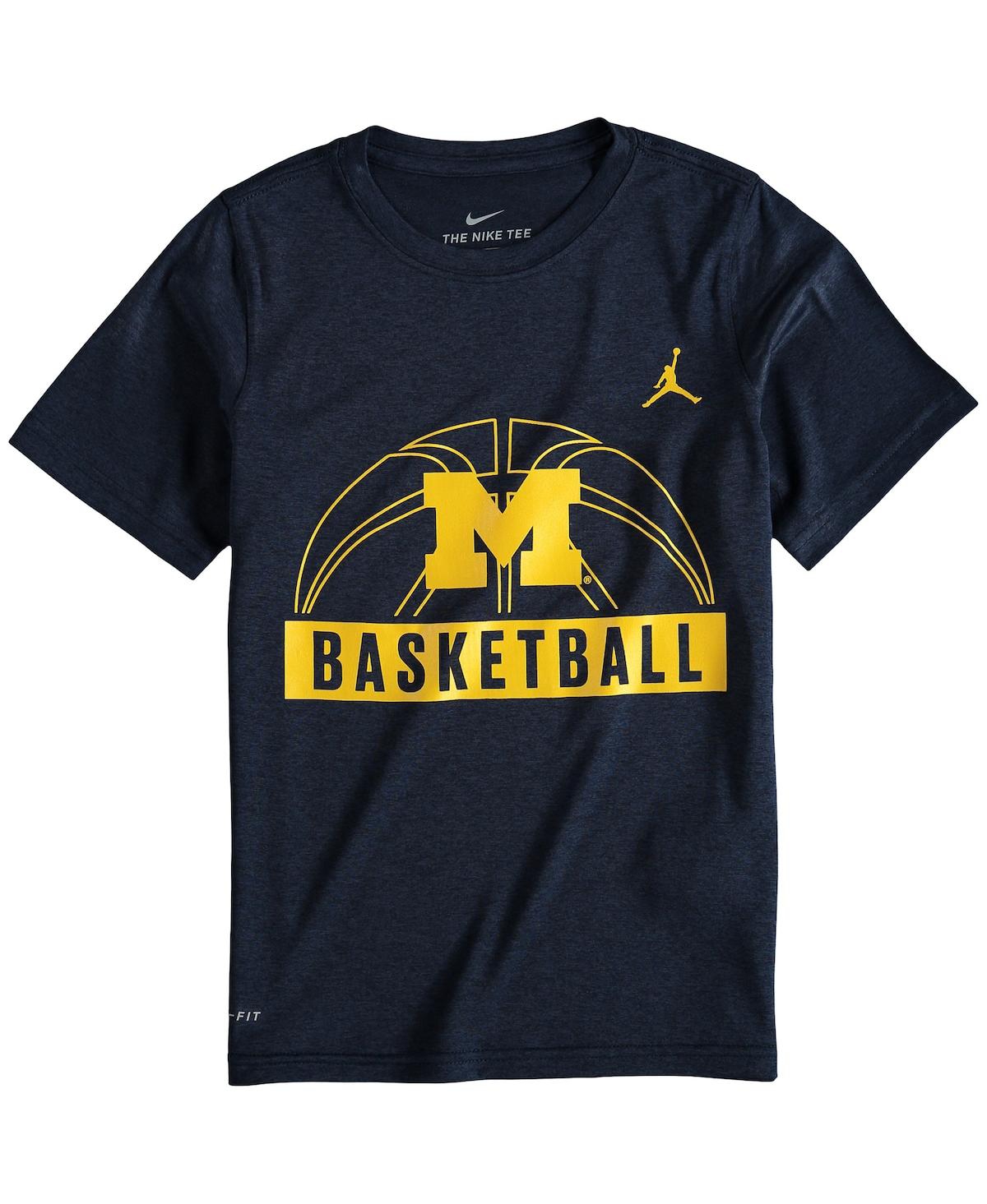 Shop Jordan Big Boys  Navy Michigan Wolverines Basketball And Logo Performance T-shirt