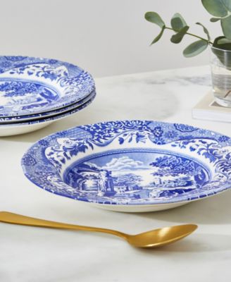 Blue Italian Rim Soup Bowls, Set of 4