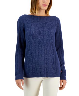 Tommy Hilfiger Women's Boat-Neck Cable Knit Cate Sweater - Macy's