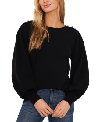 CeCe - Women's Rhinestone-Shoulder Puff-Sleeve Sweater