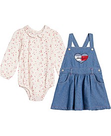 Baby Girls Collared Bodysuit and Logo Denim Skirtall, 2 Piece Set