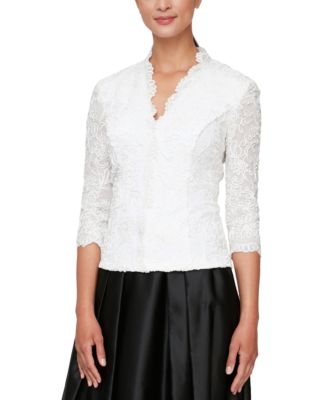 Alex Evenings Women's 3/4-Sleeve Embroidered Blouse