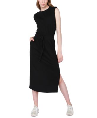 Black Tape - Women's Sleeveless Shoulder-Pad Midi Dress