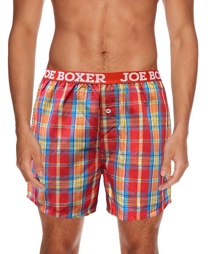 Joe Boxer Men's Bright Plaid Woven Boxers, Pack of 3 - Macy's