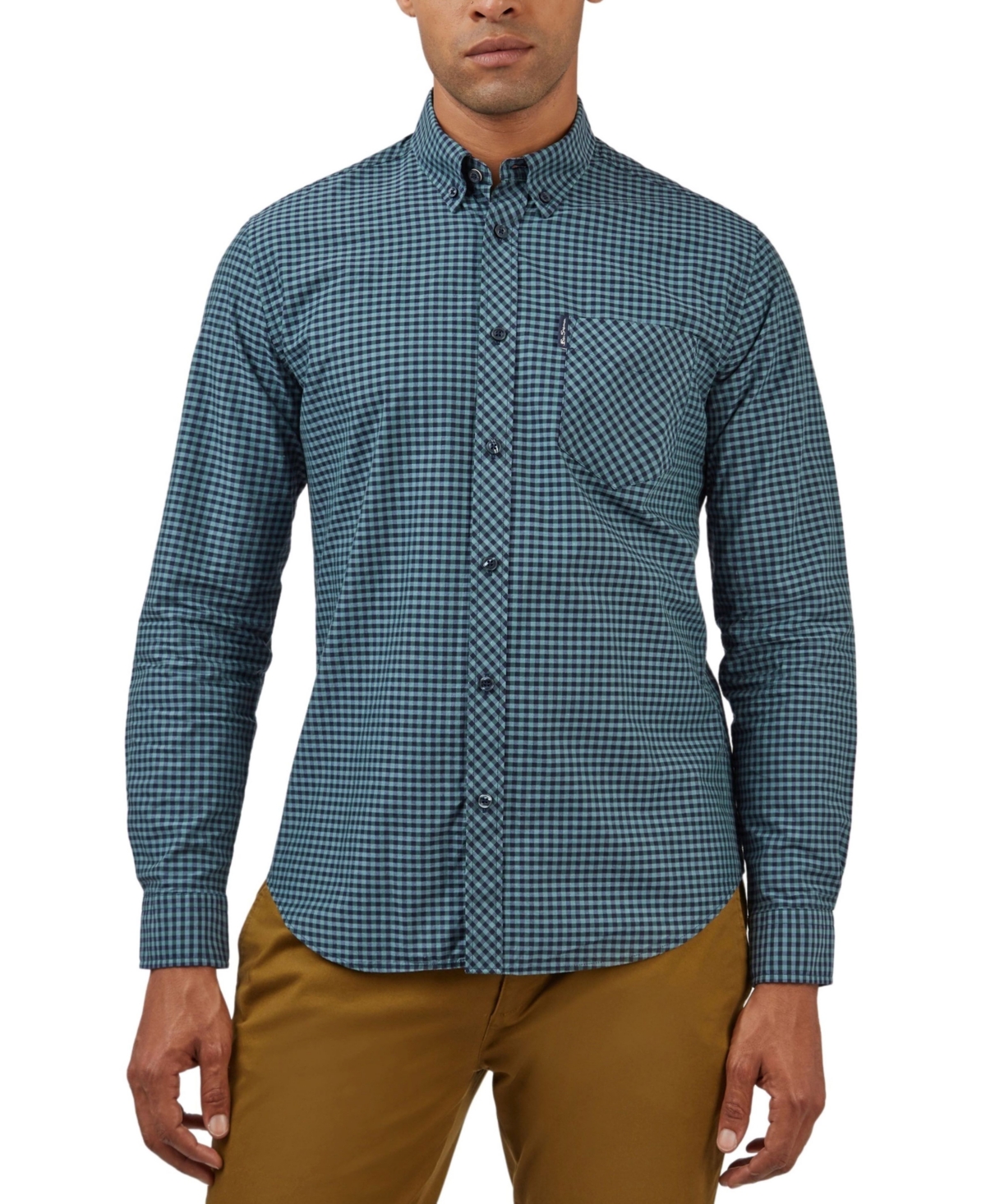 Men's Signature Gingham Long-Sleeve Button-Down Shirt - Blue Denim