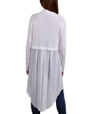 Women's Long Sleeve Knit Cardigan with Chiffon Back