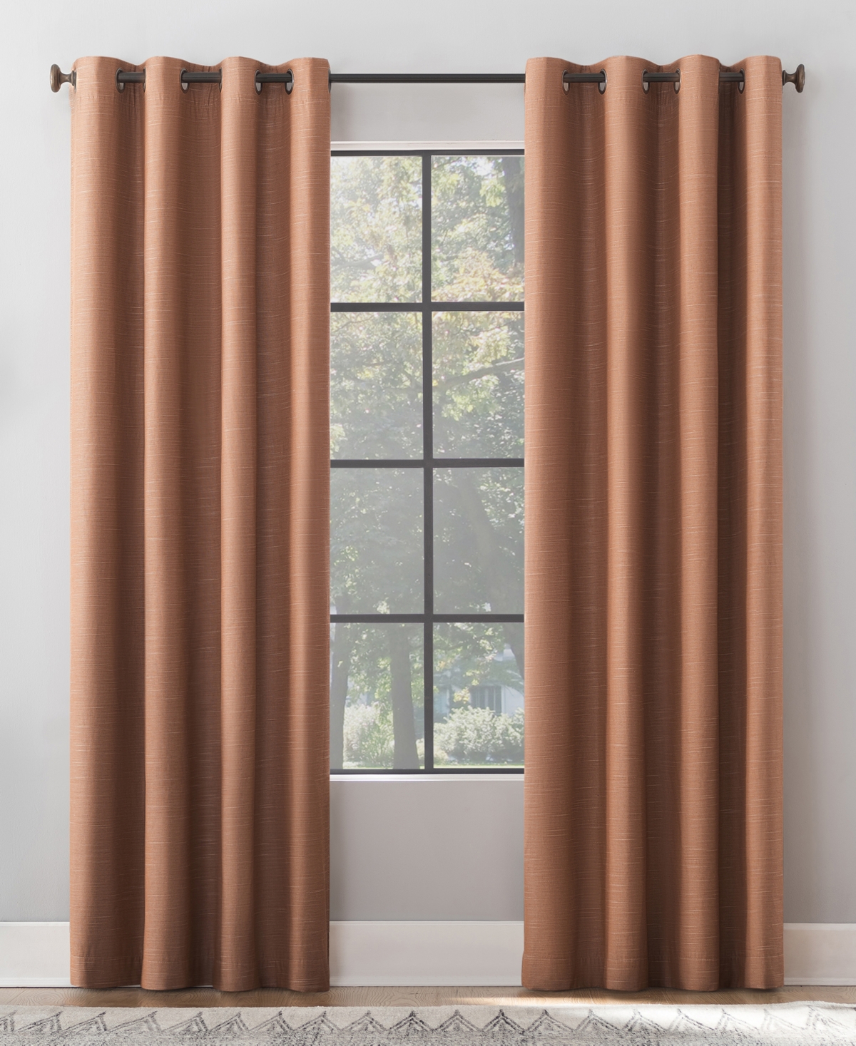 Textured Linen Blend Total Blackout Grommet Top Curtain - White