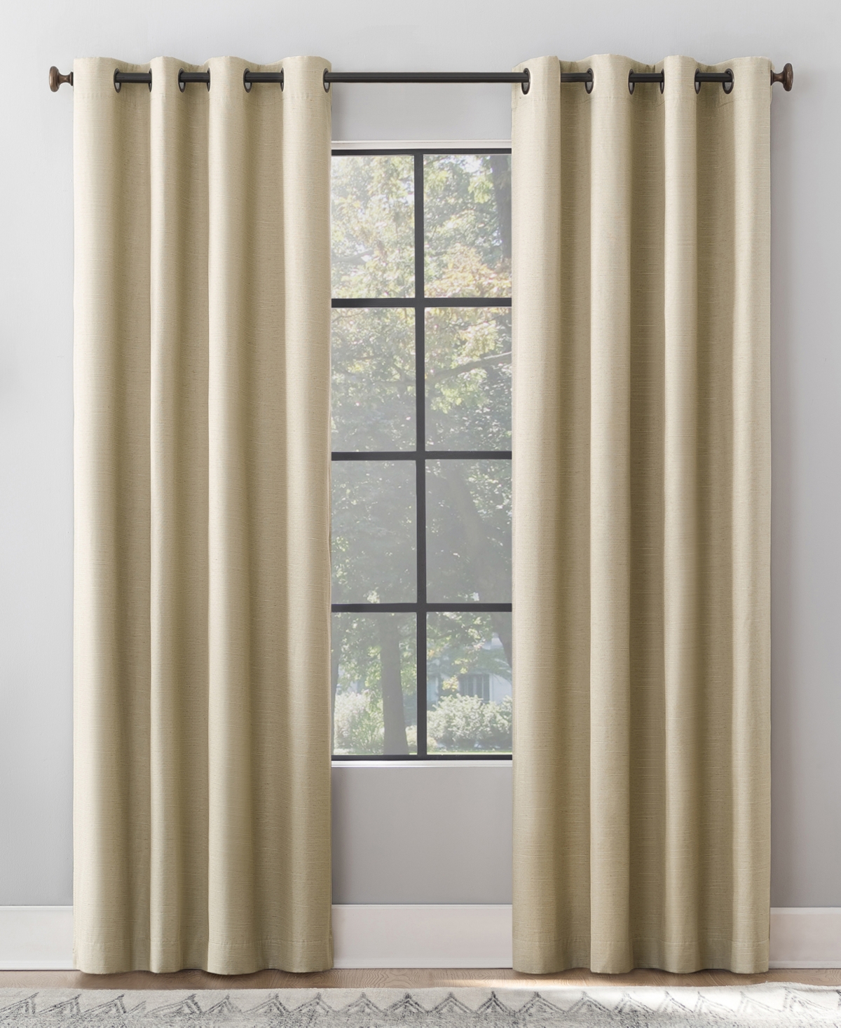 Textured Linen Blend Total Blackout Grommet Top Curtain - White