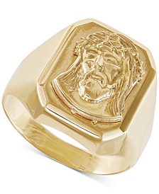 Men's Jesus Three-Dimensional Polished Ring in 10k Gold