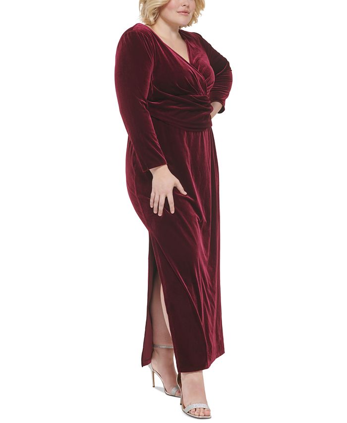 Eliza J Plus Size Long-Sleeve Velvet Maxi Dress & Reviews - Dresses ...