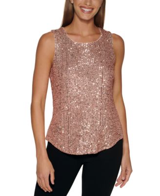 DKNY Petite Sleeveless Crewneck Sequined Top Macy s