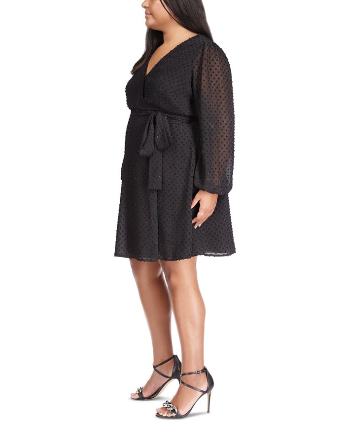 Plus Size Swiss Dot High-Low Surplice Dress main image 1