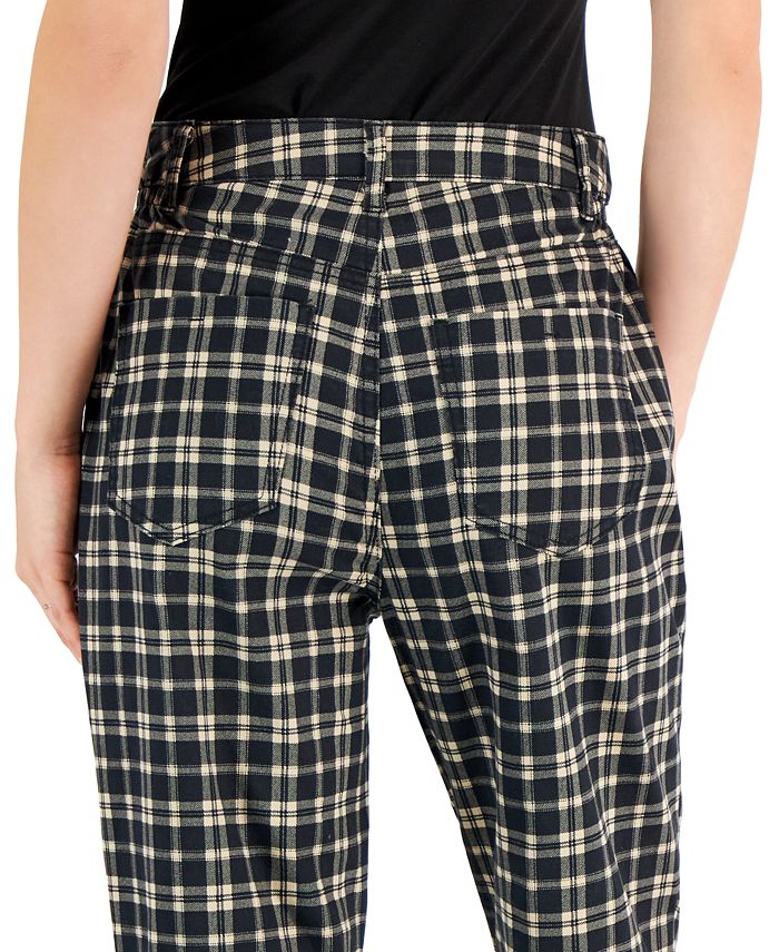 Vanilla Star Women's Plaid CinchedWaist Mom Jeans Macy's