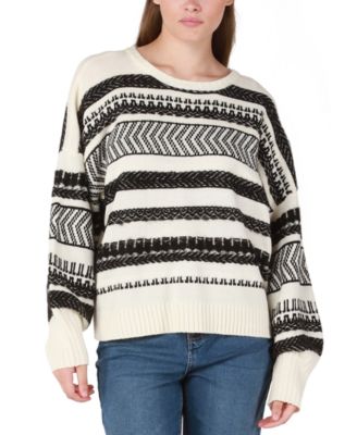 Black Tape - Women's Herringbone-Stripe Bishop-Sleeve Sweater