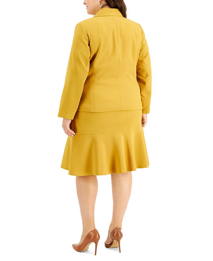 Le Suit Plus Size Crepe Three Button Flounce Skirt Suit And Reviews Wear To Work Plus Sizes