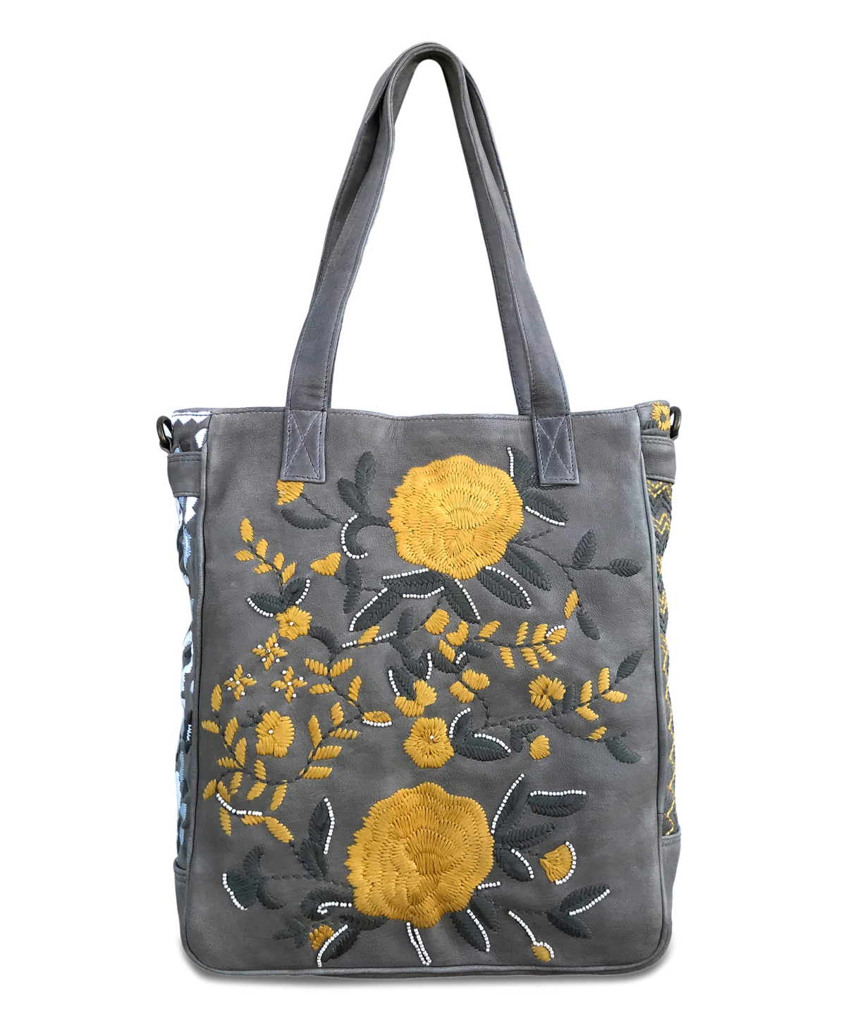 Women's Flora Soul Hand-Embroidery Tote Bag - Cognac