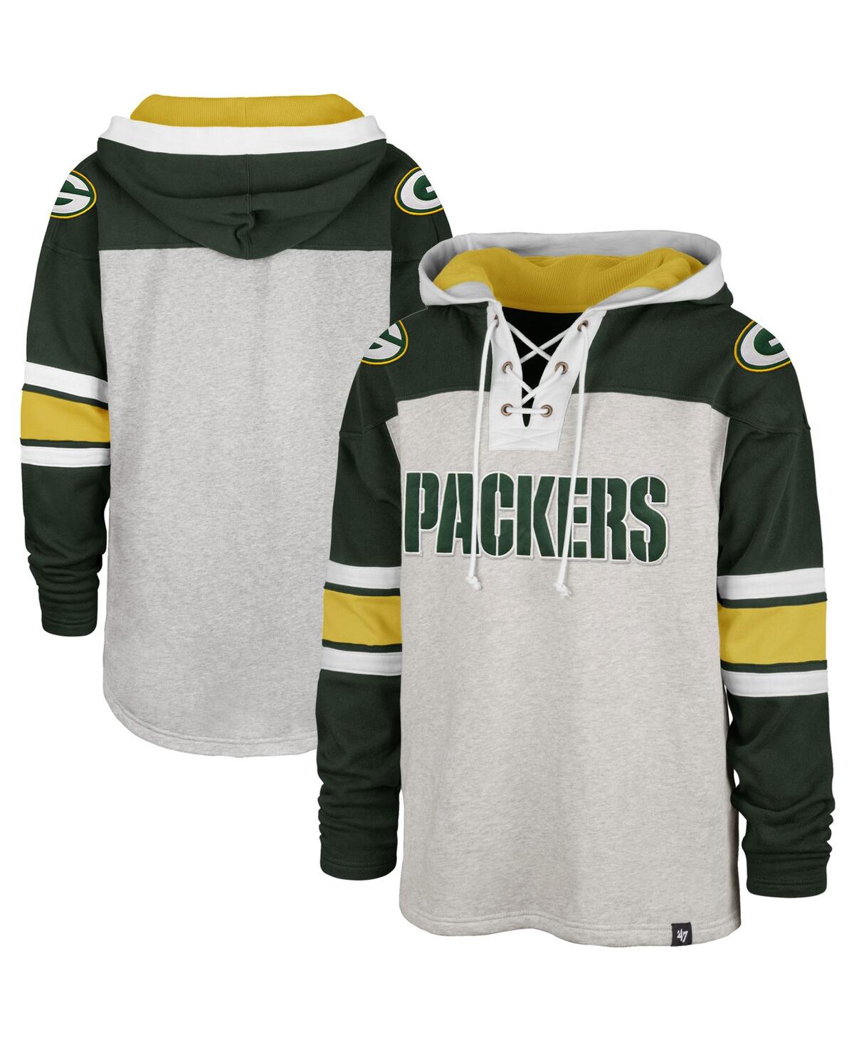 47 Brand Men's '47 Gray Green Bay Packers Gridiron Lace-up Pullover Hoodie