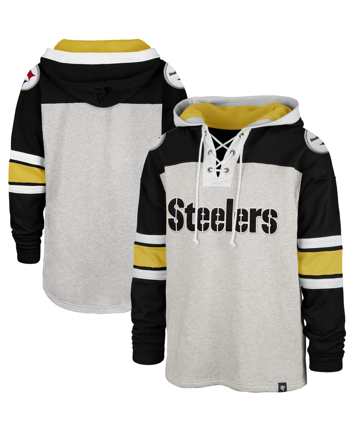 Men's '47Pittsburgh Steelers Gridiron Lace-Up Pullover Hoodie - Gray
