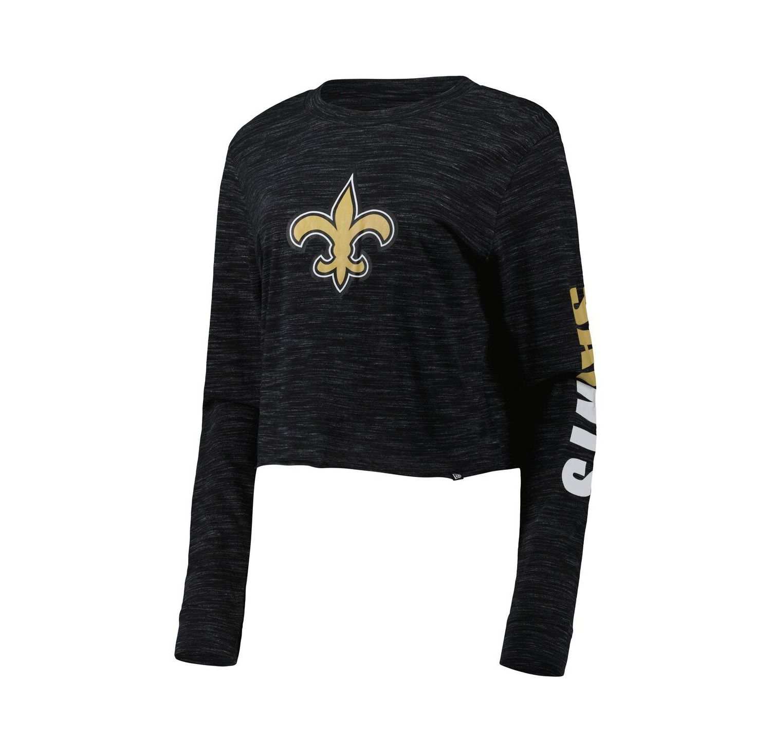 Women's Black New Orleans Saints Crop Long Sleeve T-shirt