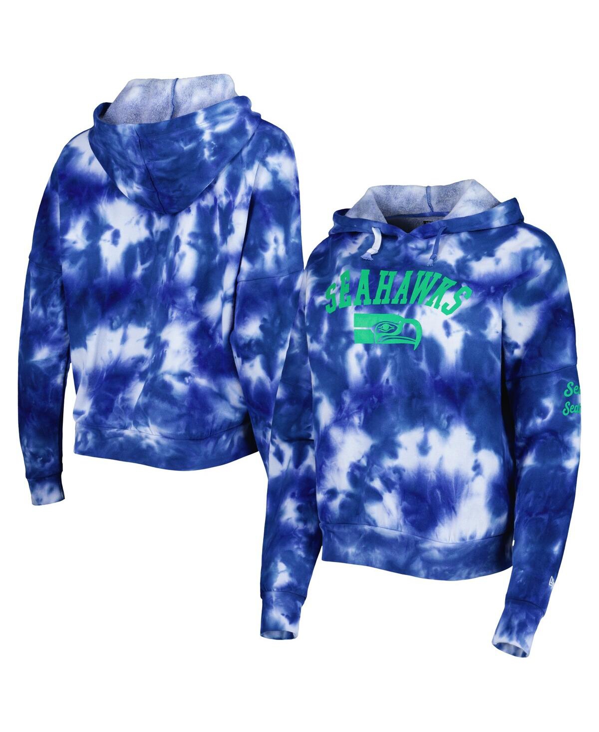 Shop New Era Women's  Royal Seattle Seahawks Cloud Dye Fleece Pullover Hoodie