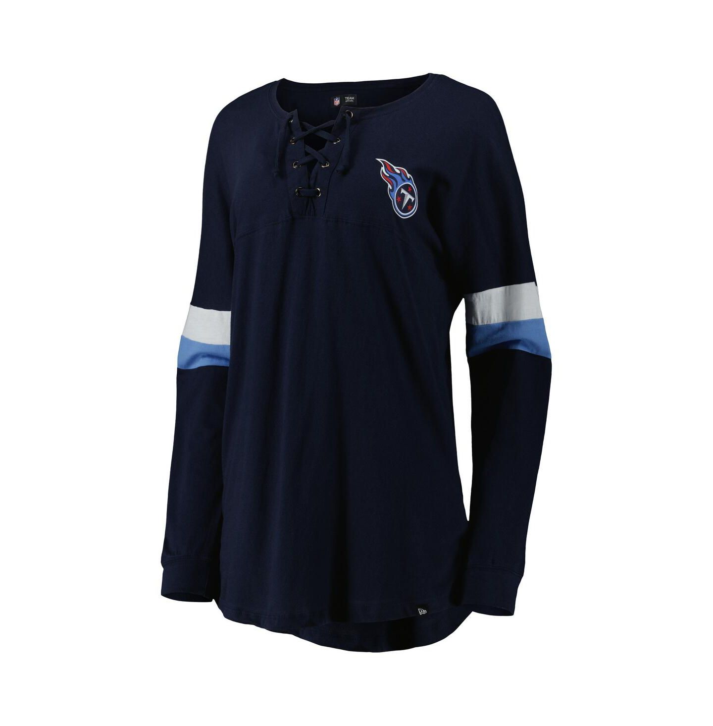 Женская футболка New Era Navy Tennessee Titans Athletic Varsity Lace-Up Long Sleeve — фото 3