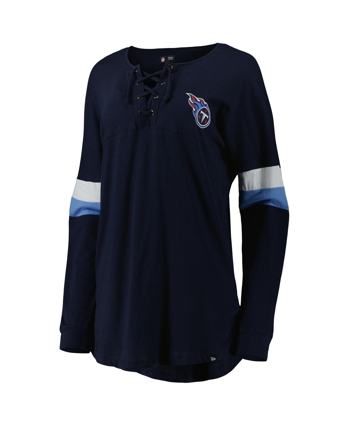 NEW ERA WOMEN'S NEW ERA NAVY TENNESSEE TITANS ATHLETIC VARSITY LACE-UP LONG SLEEVE T-SHIRT 