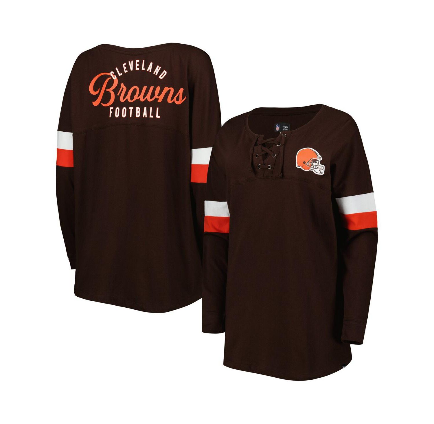 Women's Brown Cleveland Browns Athletic Varsity Lace-Up Long Sleeve T-shirt