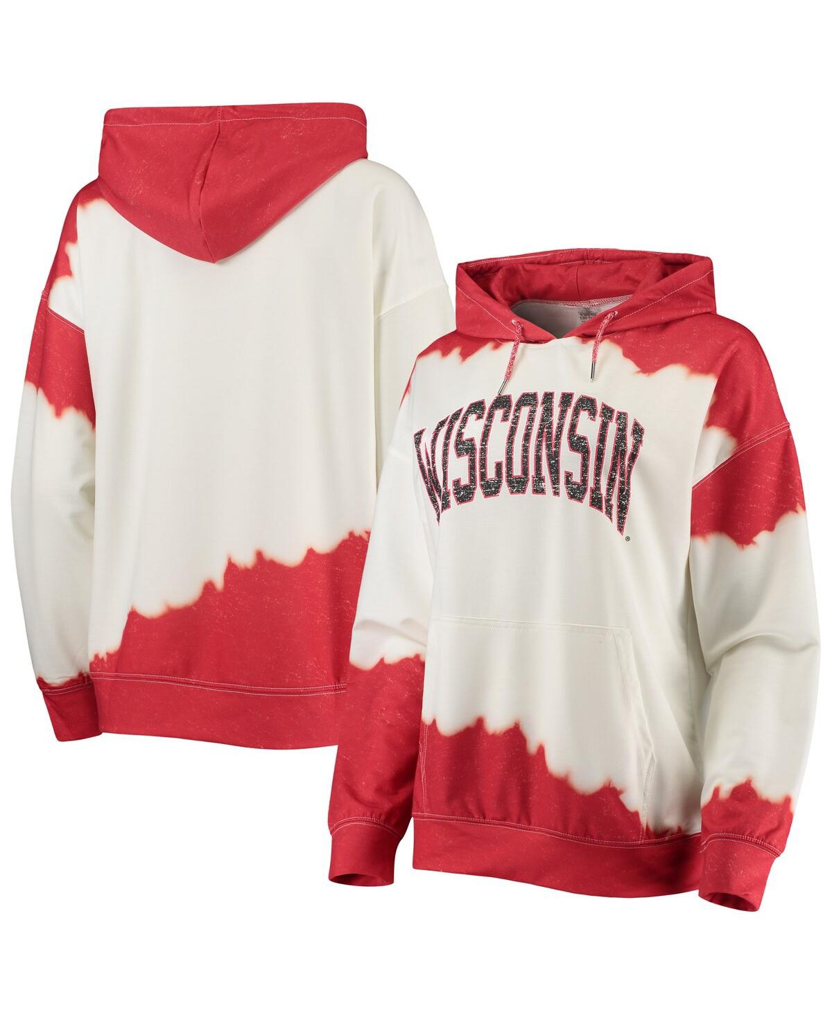 Women's Gameday Couture White, Red Wisconsin Badgers For the Fun Double Dip-Dyed Pullover Hoodie - White, Red