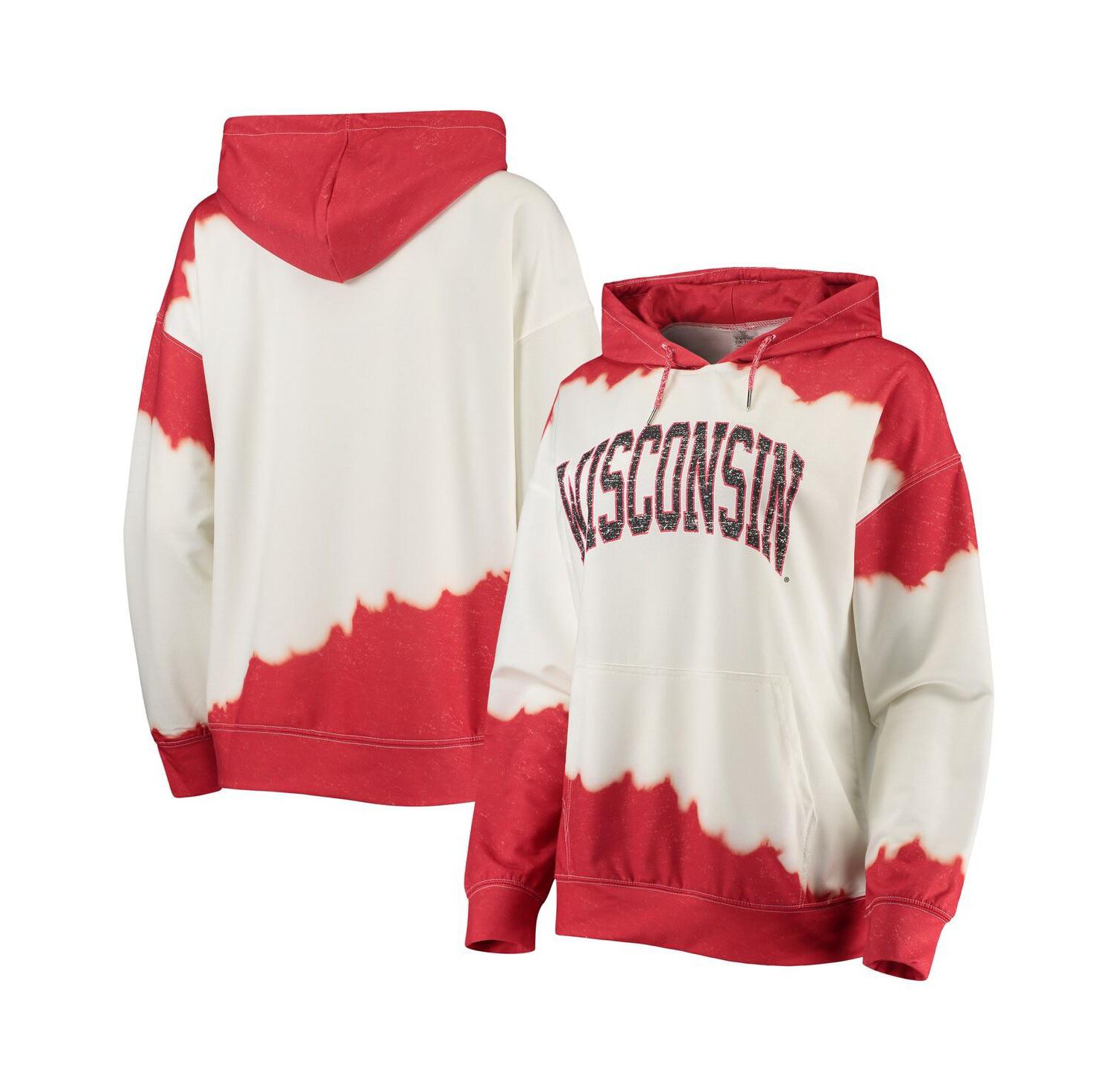 Women's White, Red Wisconsin Badgers For the Fun Double Dip-Dyed Pullover Hoodie