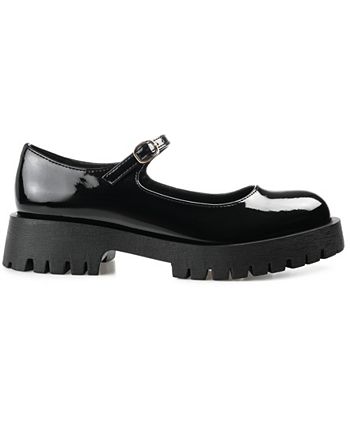 Journee Collection Kamie Flat, Scarpa Mary Jane Donna In Ecopelle Con Cinturino A Fibbia, Tacco Platform 3.8 Cm, Nero