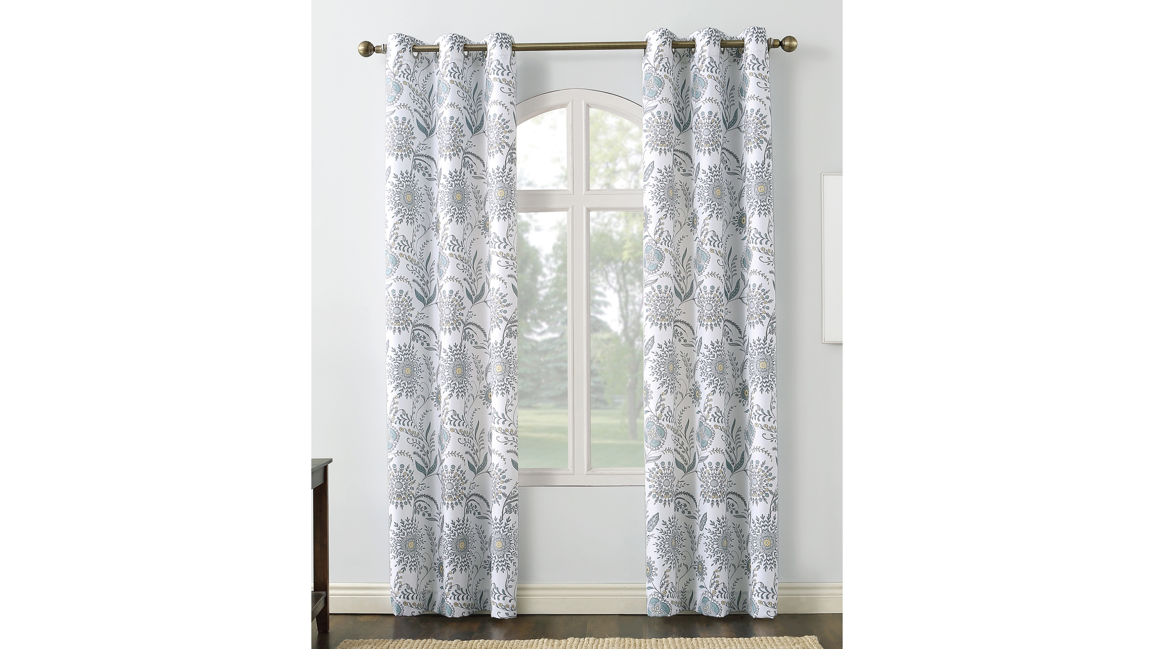 Janelle Medallion Floral Semi-Sheer Grommet Curtain Panel