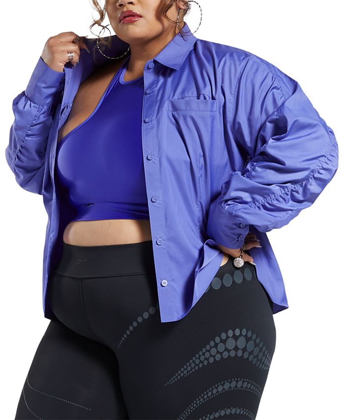Reebok x Cardi B Plus Size Ruched-Sleeve Active Shirt - Macy's