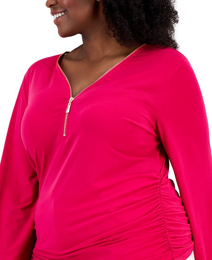 JM Collection Plus Size ZipFront SideRuched Top, Created for Macy's & Reviews Tops Plus