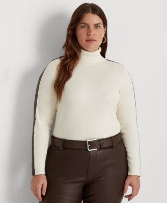 Lauren Ralph Lauren Plus Size Faux Leather Trim Turtleneck Sweater Macy s