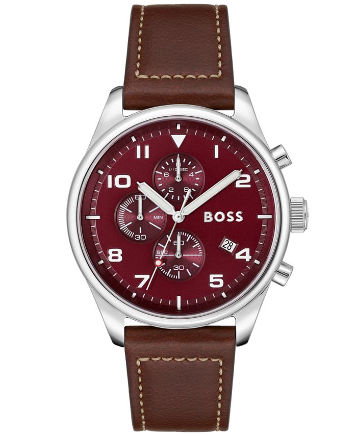 BOSS Men s View Brown Genuine Leather Strap Watch 44mm Macy s