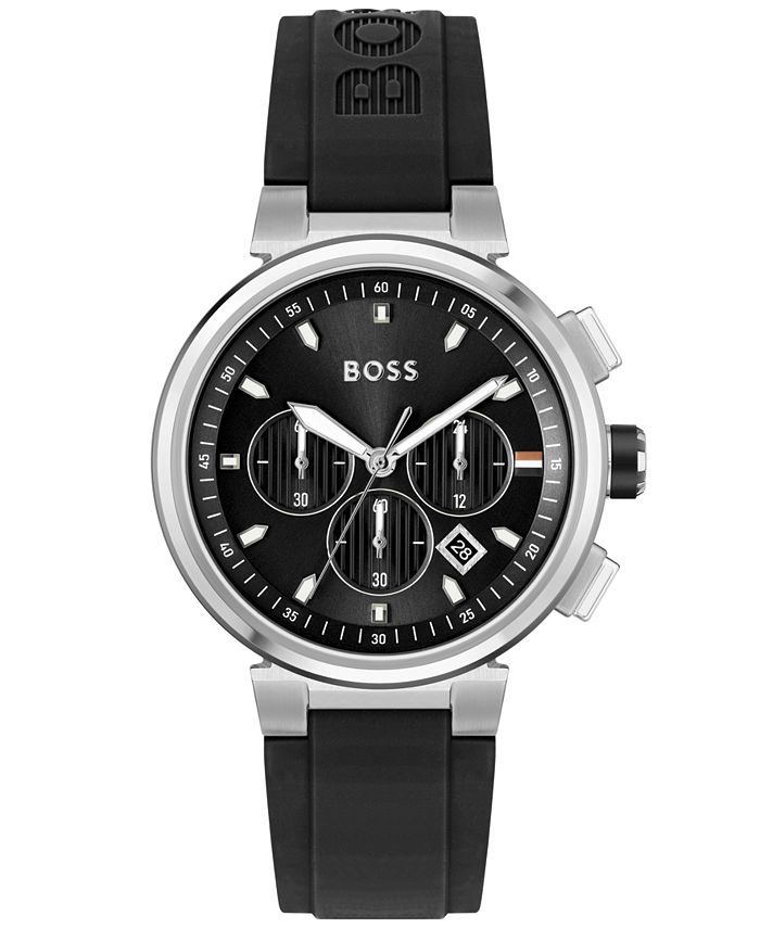 Hugo Boss BOSS Men's One Black Silicone Strap Watch, 44mm - Macy's
