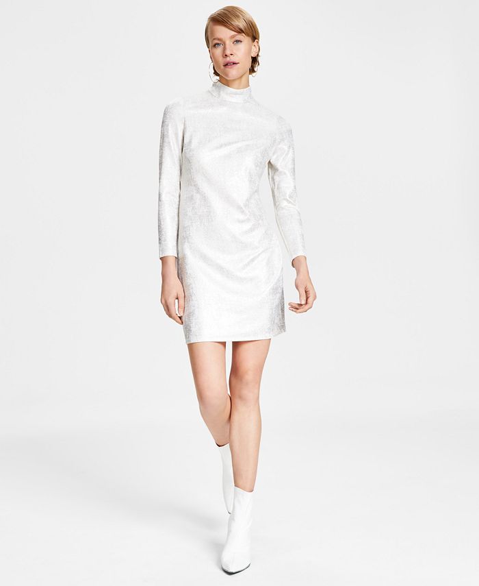 Women s Metallic Mock Turtleneck Sheath Dress Created for Macy s