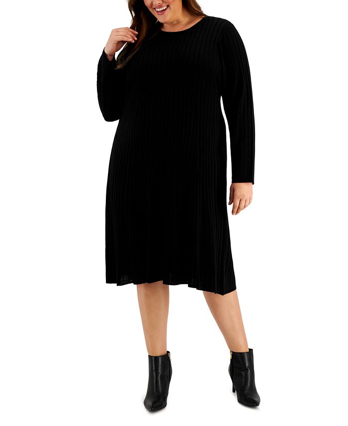 Calvin Klein Plus Size Crewneck Long-Sleeve Sweater Dress - Macy's