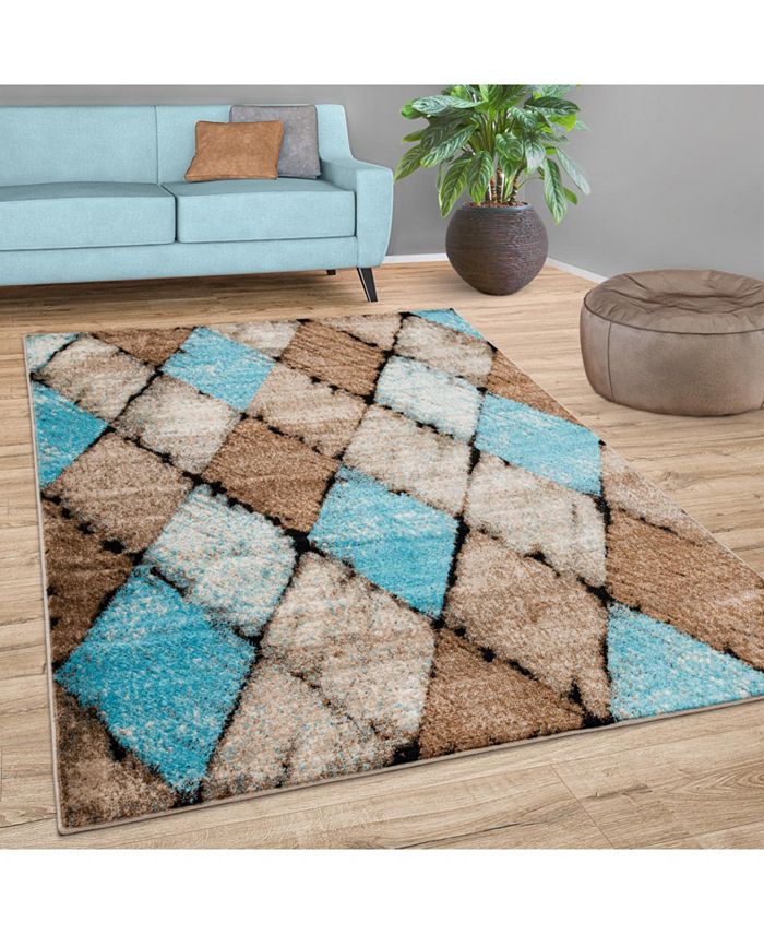 Paco Metro LivingRoom Rug Diamond Pattern Beige Blue 47'' x 67