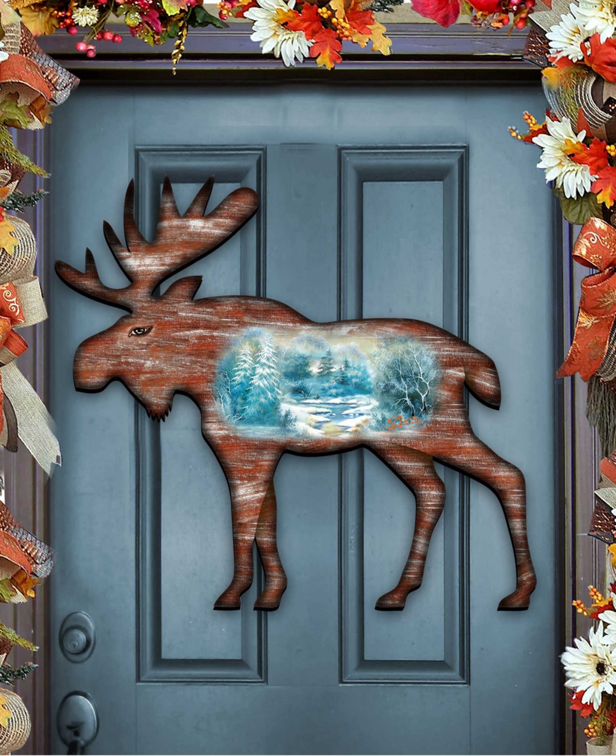 Moose Vintage-Like Wildlife Holiday Door Decor - Multi Color